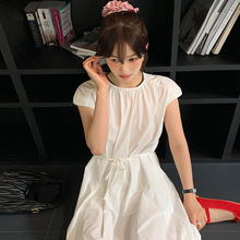 MOXI 十三行女装连衣裙女夏装2024新款短袖白色长裙韩版修身裙子