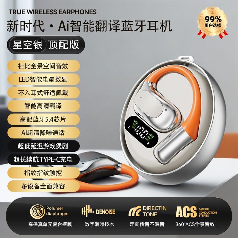 新型BluetoothイヤホンM113、耳掛け式ワイヤレスイヤホン、オープン型メタル回転式小型ココナッツボール翻訳イヤホン|undefined