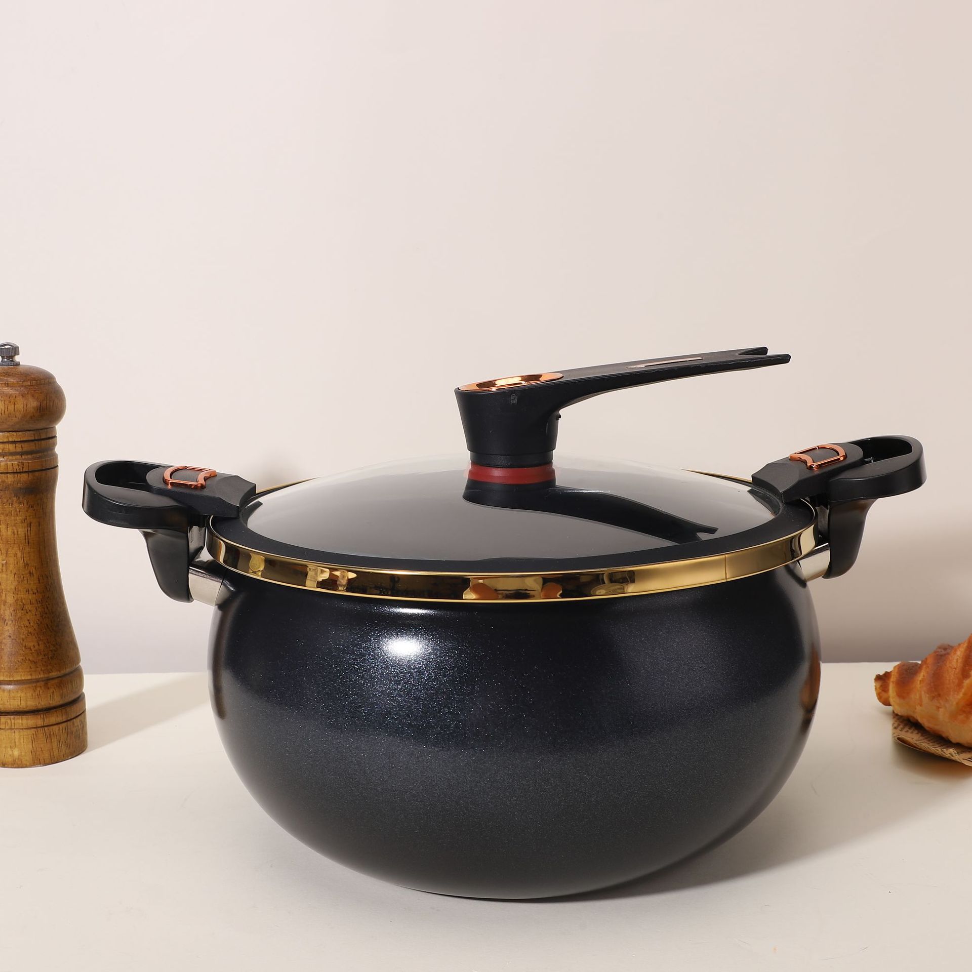 家用大容量双耳微压锅搪瓷锅珐琅汤锅电磁炉燃气炒锅焖烧锅可通用