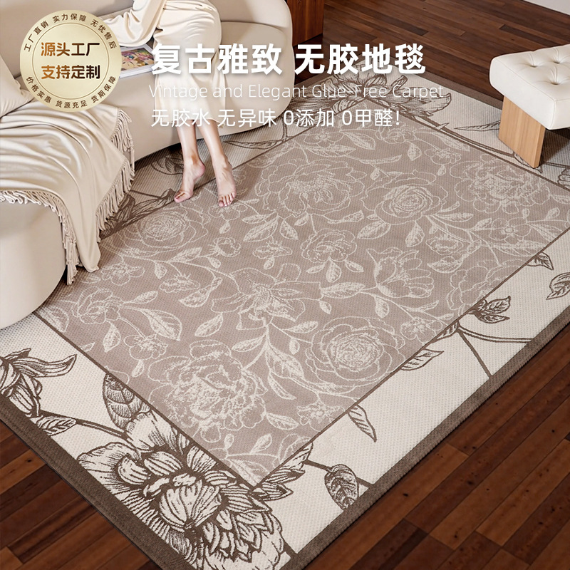 Foshan alfombra sala de estar engrosada 12mm estilo retro impermeable sin pegamento dormitorio gran área de alfombra de alfombra de alfombra de villa