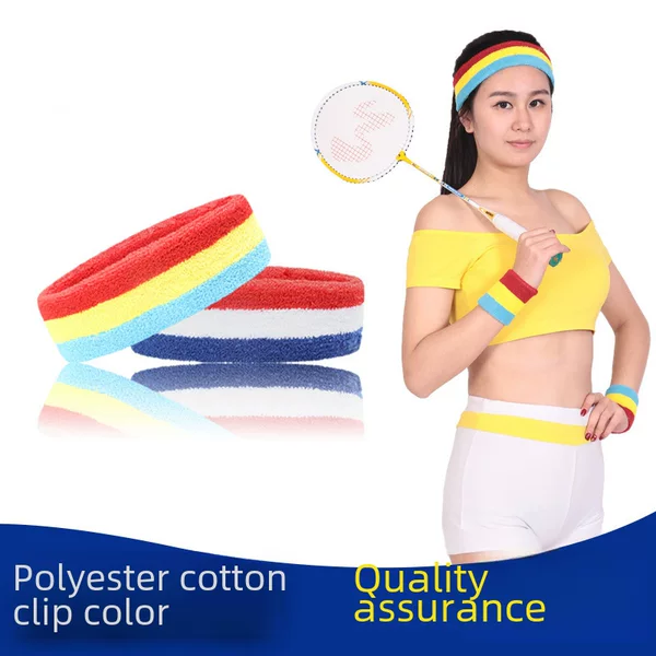 Polyester-Cotton Color-Blocked Headband for Women, Sports Sweat-Absorbing Towel Headband, Wrist Protection, Fitness Elastic Sweat-Absorbing Breathable Lightweight Wholesale