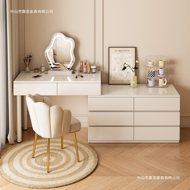 Cream Style Dressing Table, Simple Storage Cabinet, Bedside Table, Integrated Retractable Corner Desk, Bedside Cupboard, Dressing Table