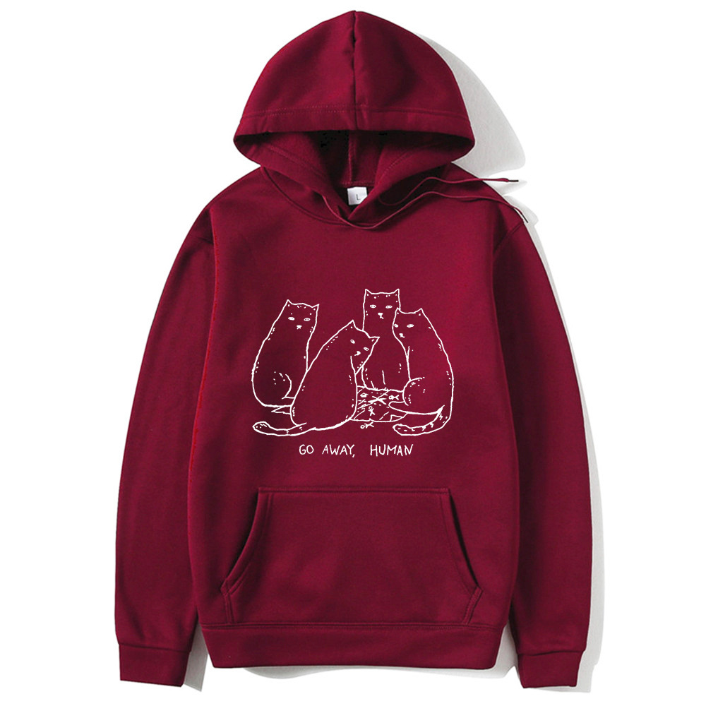 Women's plush sweater plain private cat maid printed kangaroo pocket drawstring printed hoodie_voghion.com