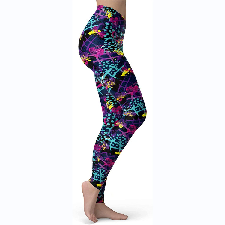Abbigliamento da donna multicolore stampato slim fit fianchi sollevamento snellente grandi dimensioni corsa yoga fitness leggings_voghion.com