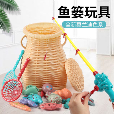 兒童釣魚套裝 寶寶戲水磁性魚撈魚 室內戶外夜市地攤夏季魚簍玩具