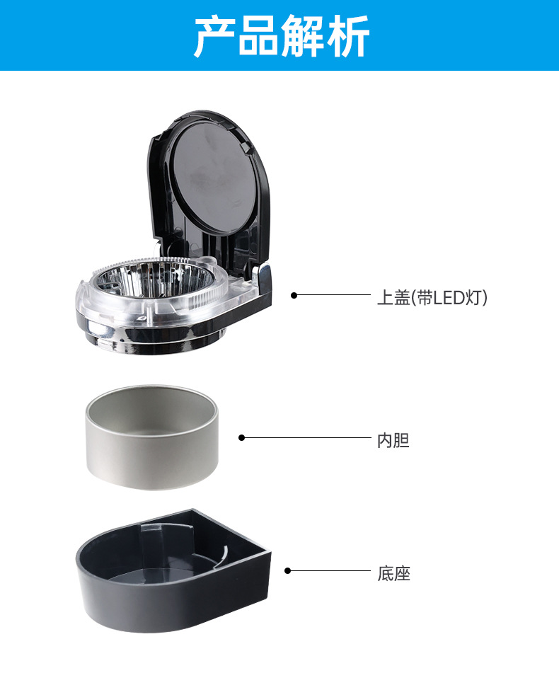 舜威车载烟灰缸车用烟灰缸LED烟灰缸汽车烟缸仪表台烟灰缸车上用详情4