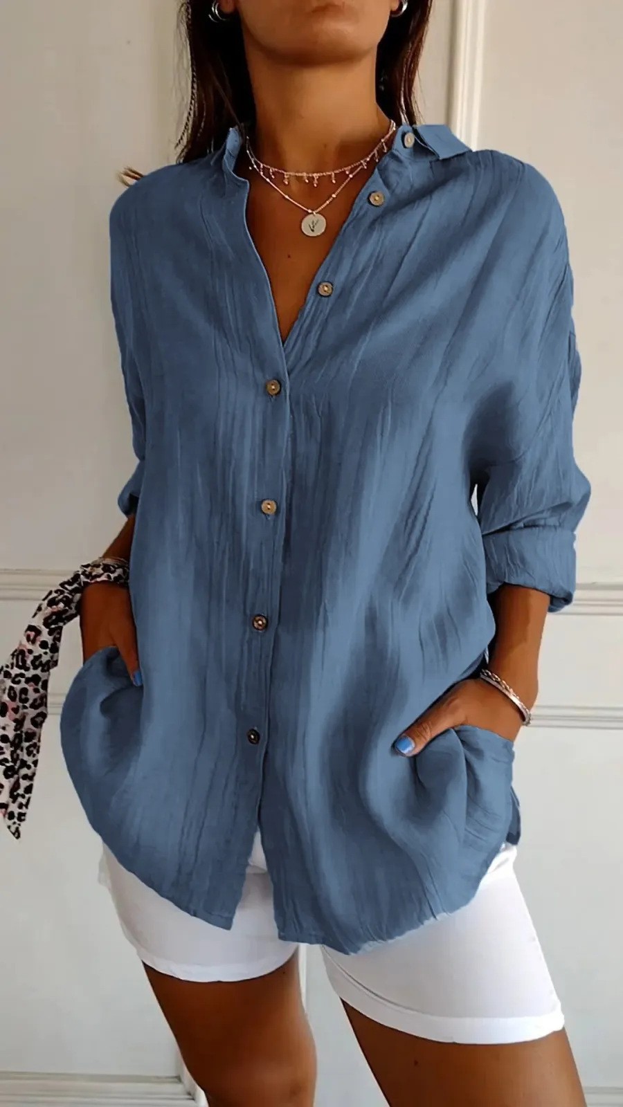 2024 New Single breasted Folded Collar Shirt for Women, Solid Color Sleeveless Top_voghion.com