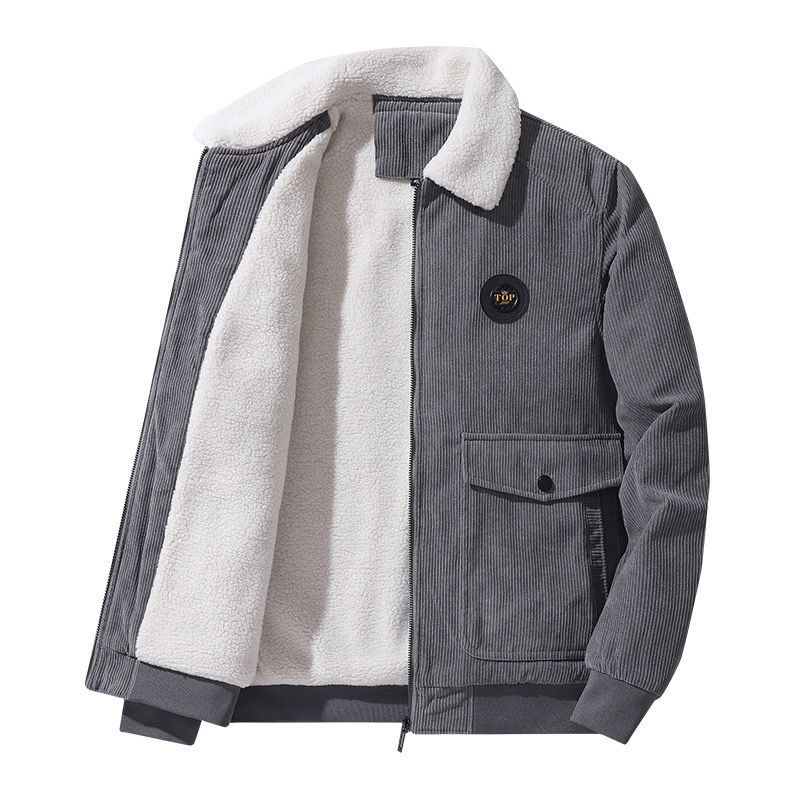 Chaqueta de lana de cordero de pana de otoño e invierno transfronteriza Chaqueta de hombre de solapa casual gruesa suelta más terciopelo