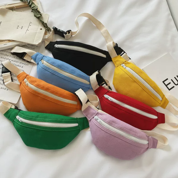 ins Korean Candy Color Children's Waist Bag Casual Simple Canvas Chest Bag Mini Baby Travel Change Crossbody Bag
