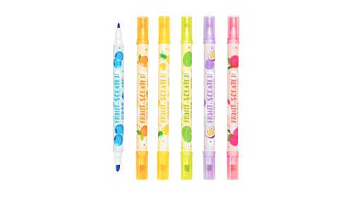Double-headed fruit-scented fluorescent pen, non-toxic, student plastic painting pen, PVC packaged fruit-scented fluorescent marker pen, wholesale