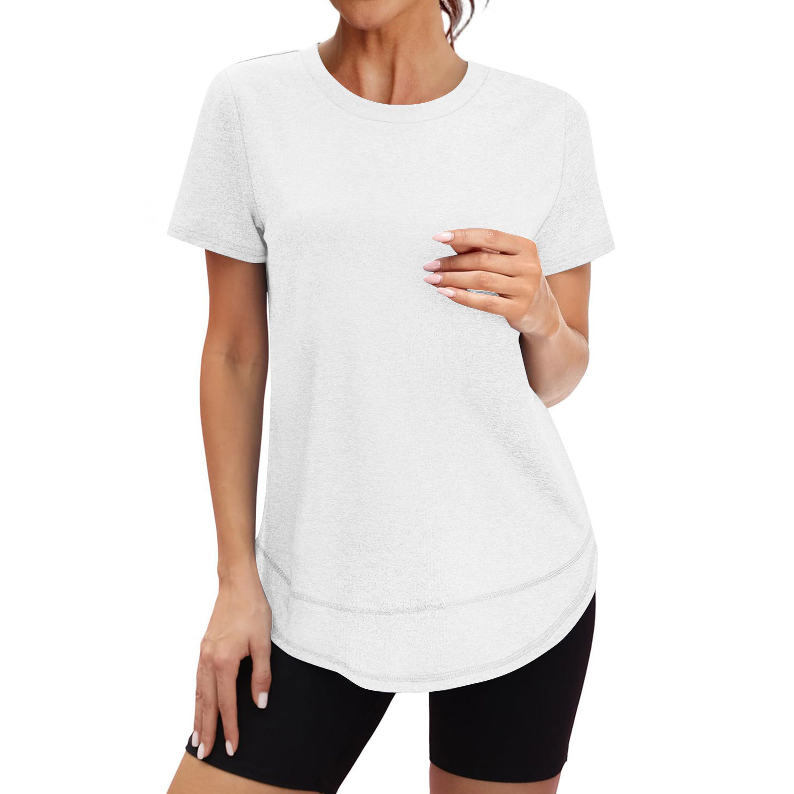 European And American Cross-border Summer New Women's Casual Loose Fashion Short-sleeve Solid Color Round-neck Pullover_ecoleips.com