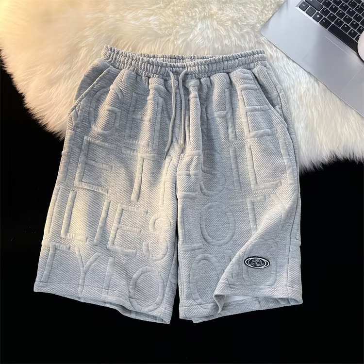 Traje de verano de los hombres de moda todo fósforo color sólido casual Camiseta de manga corta waffle Top marca de moda coreana INS shorts