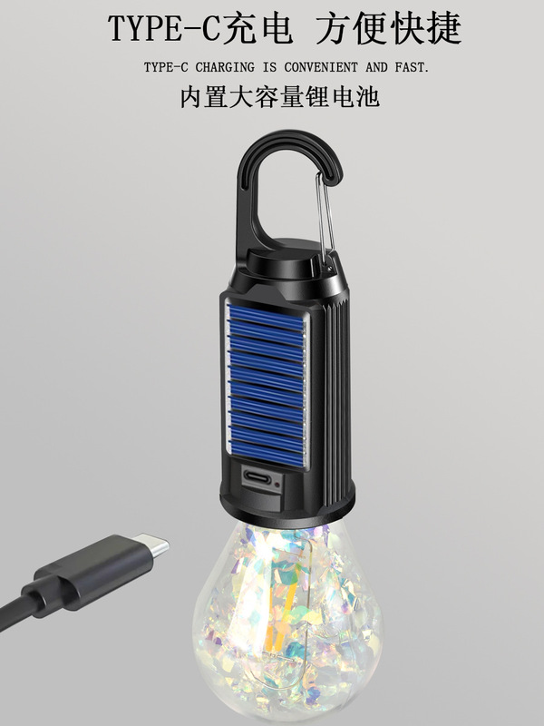露营复古钨丝灯LED灯泡野营太阳能充电便携式应急户外氛围帐篷灯|undefined