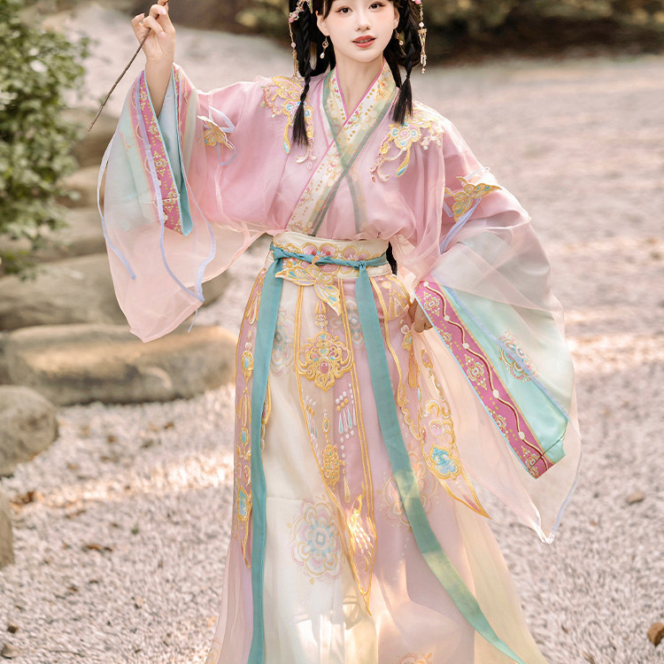 Original Wei-Jin Style Hanfu【Flowers】Nan-North朝 Dynasty Wide-Sleeved Fairy-Style National Style Spring-Summer Daily Cross-Collar Waist-Length Skirt Original Wei-Jin Style Hanfu【Flowers】Nan-North朝 Dynasty Wide-Sleeved Fairy-Style National Style Spring-Summer Daily Cross-Collar Waist-Length Skirt