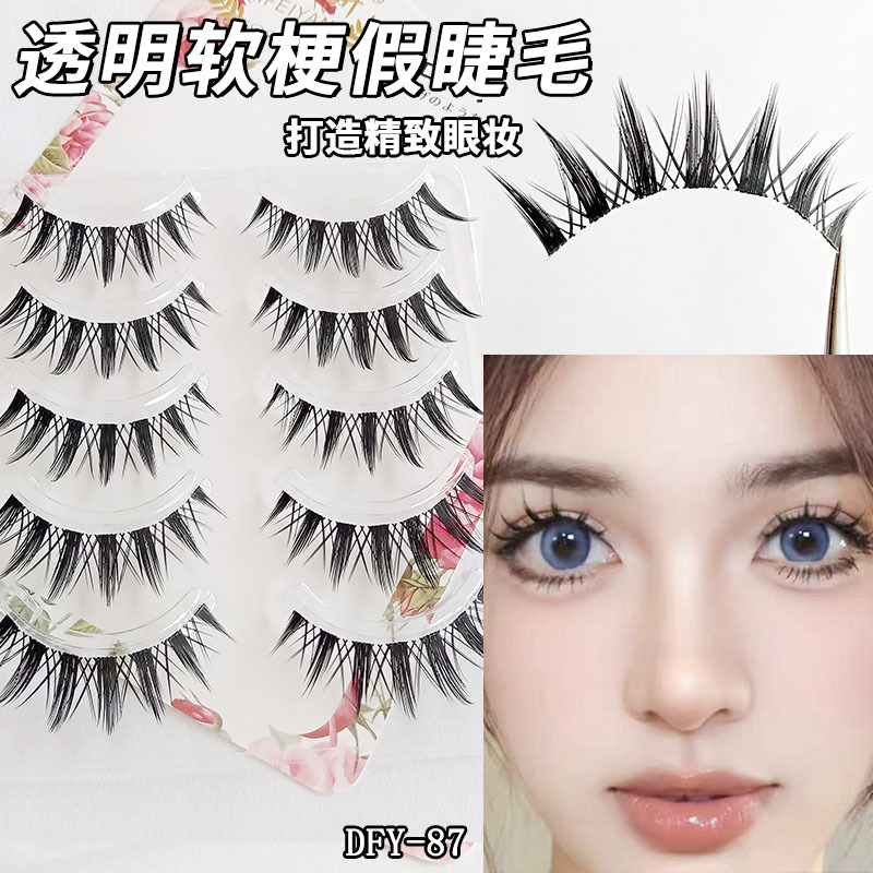 Perezoso ultra-fino tallo transparente curling tufted pestañas postizas naturales pequeño diablo de una sola pieza pestañas novato