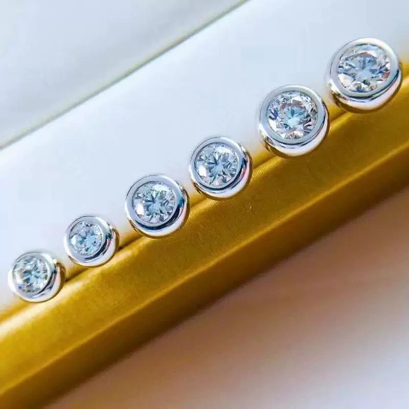 18k金泡泡耳钉厚实显大简约金豆耳钉南非真钻耳饰AU750白金耳钉