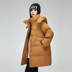 气质连帽羽绒服女款中长款2025年冬季新款时尚百搭加厚羽绒服保暖