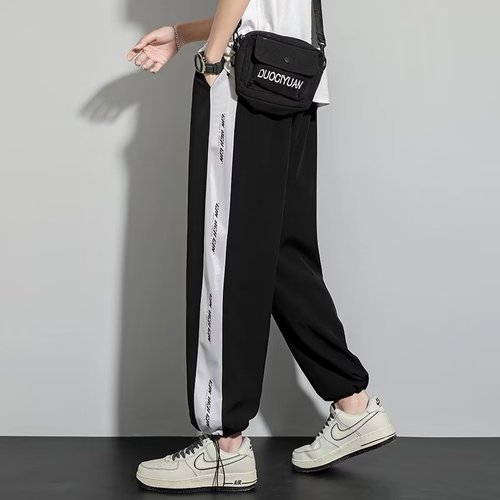 Summer thin ice silk quick-drying straight-leg loose casual pants for men, stylish and slimming wide-leg sports pants