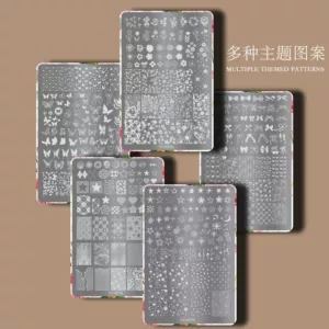 Popular Nail Art Printing Steel Plate with Back Plate Bow Flower Lace Plaid Nail Transfer Steel Plate Manicure Tool