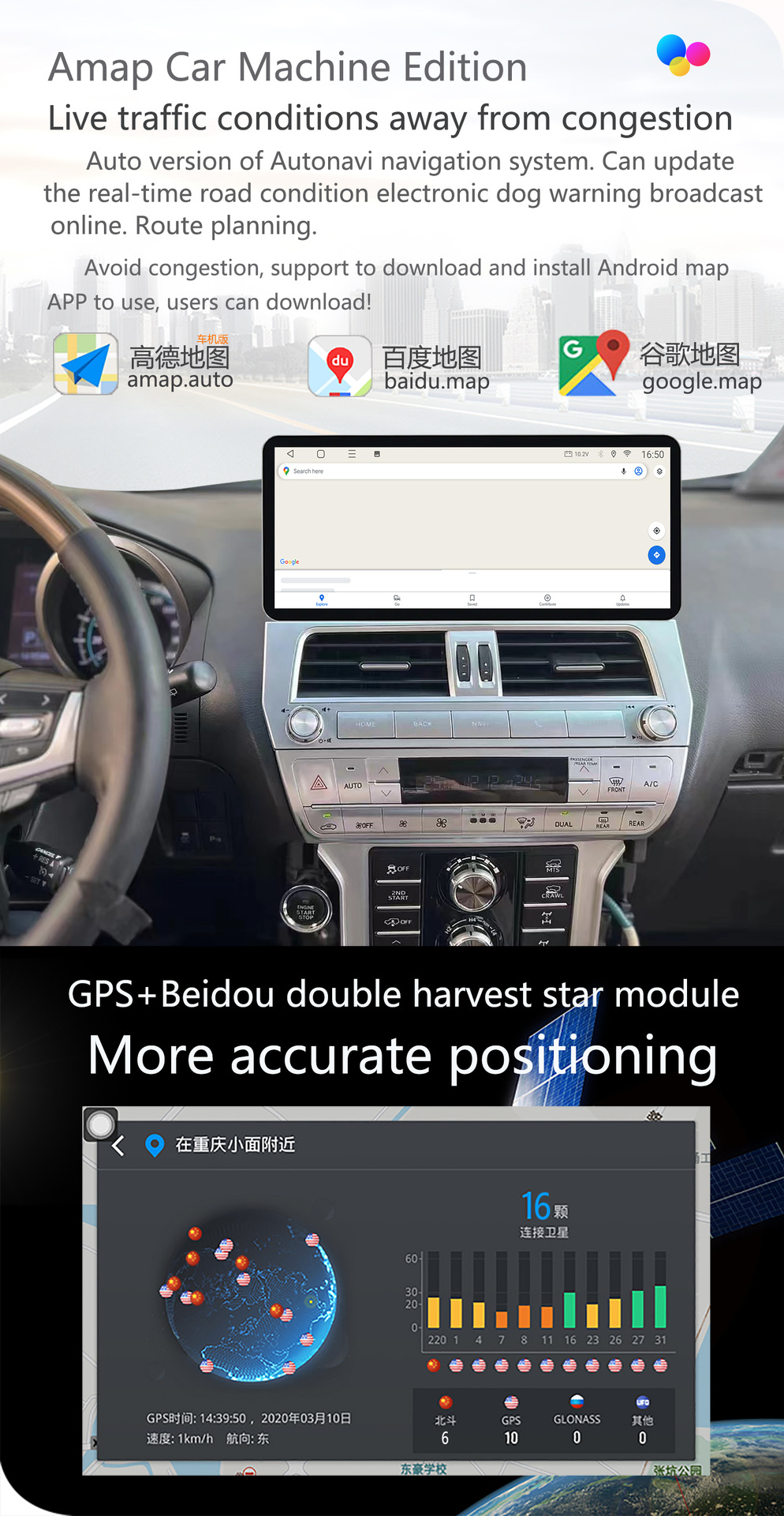 Suitable for 2010-2020 Toyota Prado New and Old Models Modification 12.3inch Android Large Screen Navigator