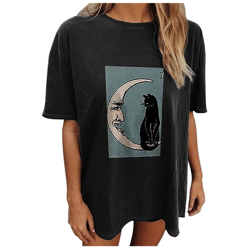 Planet loose T-shirt European and American new style 2025 printed casual