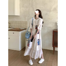 连衣裙女夏2025新款田园风森系甜美初恋裙娃娃领显瘦法式鱼尾长裙