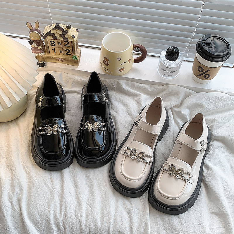 Retro black summer Mary Jane shoes English style platform