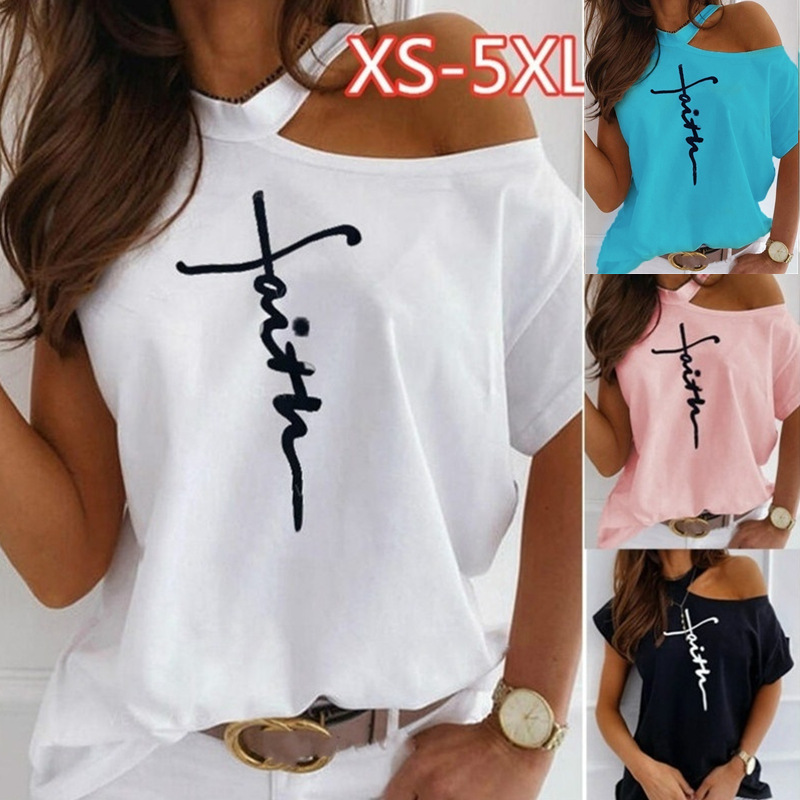 T239-夏季跨境亚马逊沃尔码字母印花挂脖时尚休闲短袖T恤