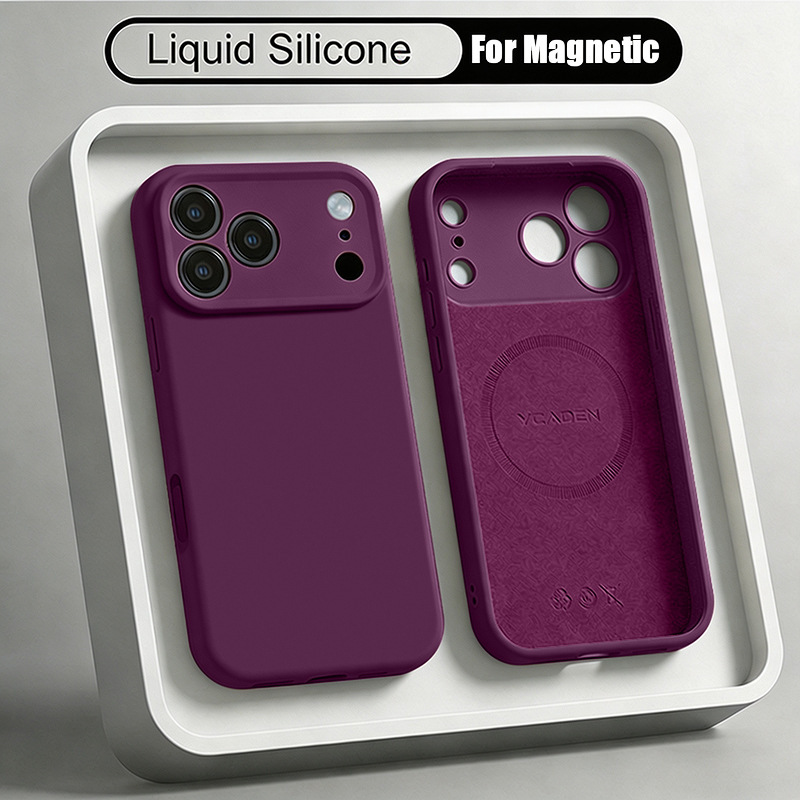 Premium Liquid Magnetic Case Suitable for Apple 18 Pro Max Burgundy Red Real Velvet Phone Case 17