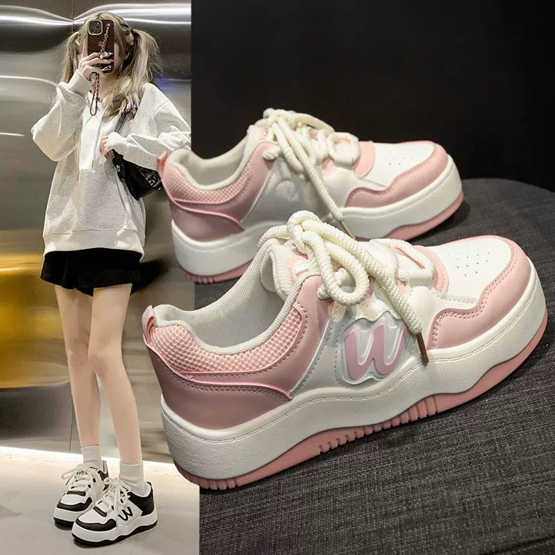 White shoes platform, footwear, universal genuine sneakers for leisure, 2024 years, trend of season, Chanel style