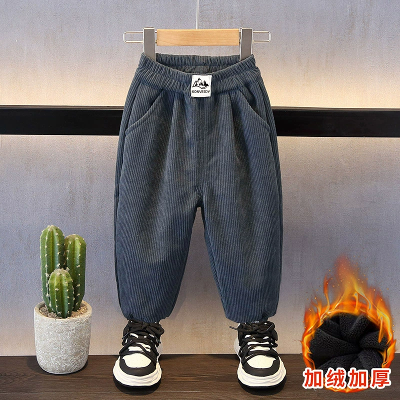 Детские брюки 2023, зимние цельные бархатные вельветовые брюки для мальчиков и девочек, утепленные теплые корейские повседневные брюки на флисовой подкладке