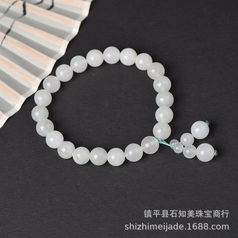 新疆天山翠金丝玉多宝手链男女款冰种圆珠白飘花翡翠色diy珠现货|undefined