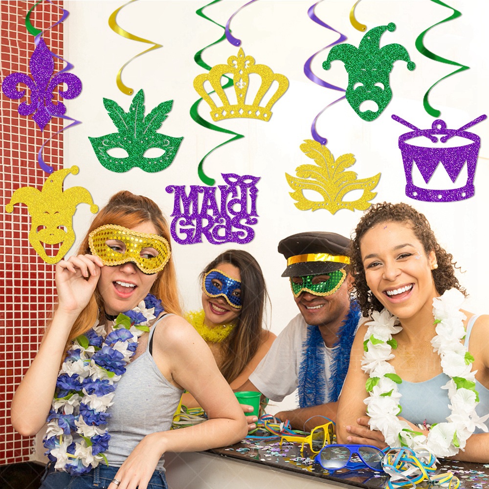 Carnaval transfronterizo fiesta decoración espiral colgando adornos Mardi Gras máscara bola espiral colgando adornos