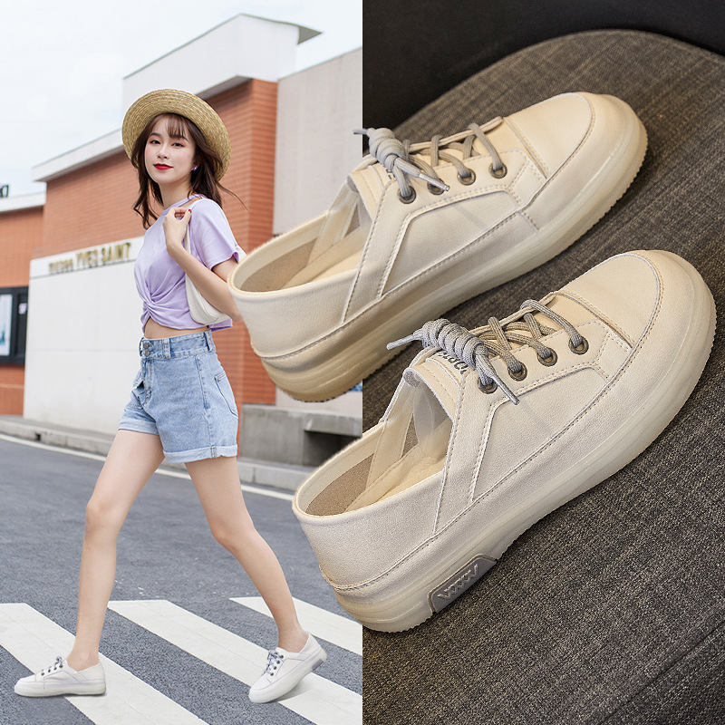 White Shoes 2022 Autumn New Style Soft Sole Flat Two-Way Wear Student Casual Large Size Women's Slip-On Shoes