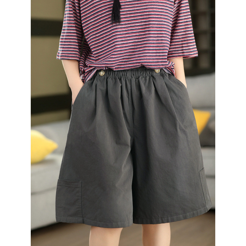 Summer New Retro Wide-Leg Pants for Women, Petite High-Waisted Slimming Shorts, Versatile Elastic Waist Mid-Length Shorts, Five-Point Pants for Women