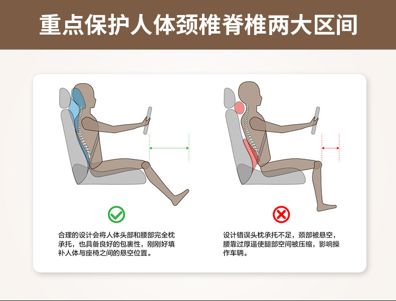 Carefully Selected Car Headrest, Car Neck Pillow, Seat Lumbar Support Pillow, Memory Foam, Universal for All Seasons, Car Bee Headrest