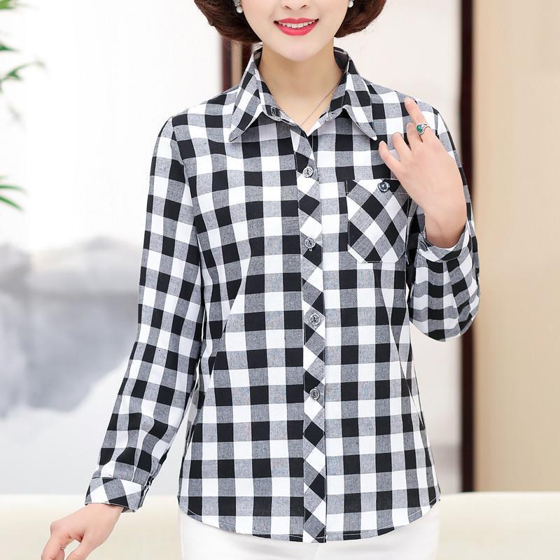 Middle-aged women's long sleeve top 40-50 years old mother plaid shirt cotton casual 2020 new women's spring clothing Middle-aged women's long sleeve top 40-50 years old mother plaid shirt cotton casual 2020 new women's spring clothing