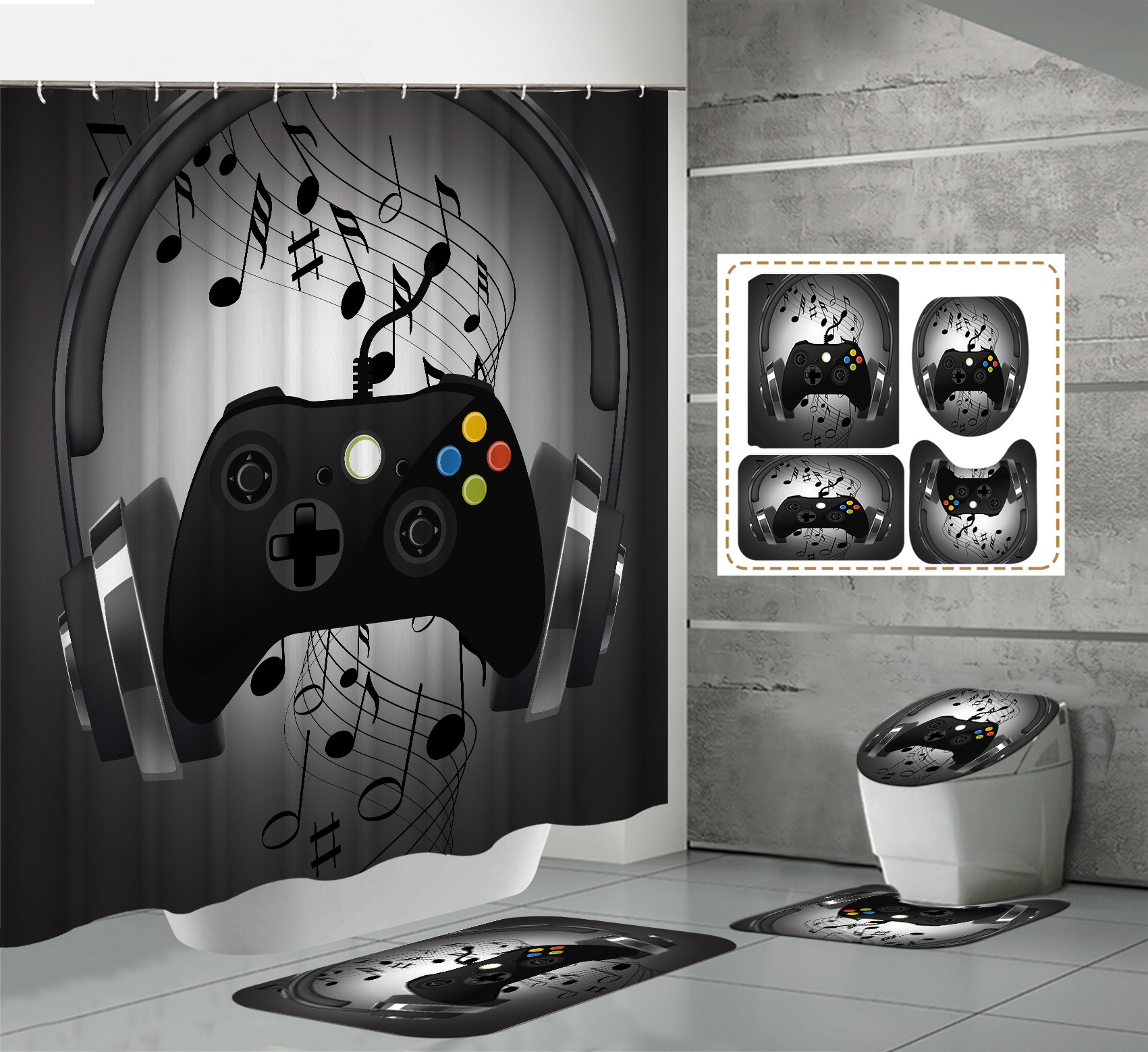 High definition digital printing hot game handle waterproof polyester bathroom shower curtain set_voghion.com