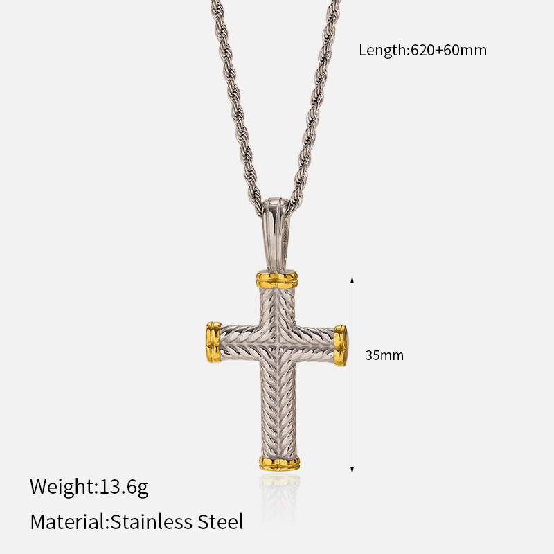 18g Weight Lobster Trigger Clasp Closure Clasp Closure Type 304 Stainless Steel Pendant Material Pendant Necklace Classification 304 Stainless Steel Chain Material box chain, Twisted Rope Chain Chain Type 1 Piece Quantity Casual, Daily Occasion 304 Stainless Steel Material Cross Pattern All Seasons Season Women's Gender Mixed Metal, Plating Design Elegant, Vintage Style Style Wholesale Jewelry Elegant Vintage Style Cross 304 Stainless Steel Mixed Metal Plating Box Chain Twisted Rope Chain Pendant Necklace 3