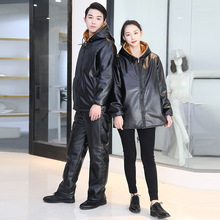 男皮衣皮裤套装加绒加厚宽松防风保暖棉衣棉裤棉皮外套劳保工作服