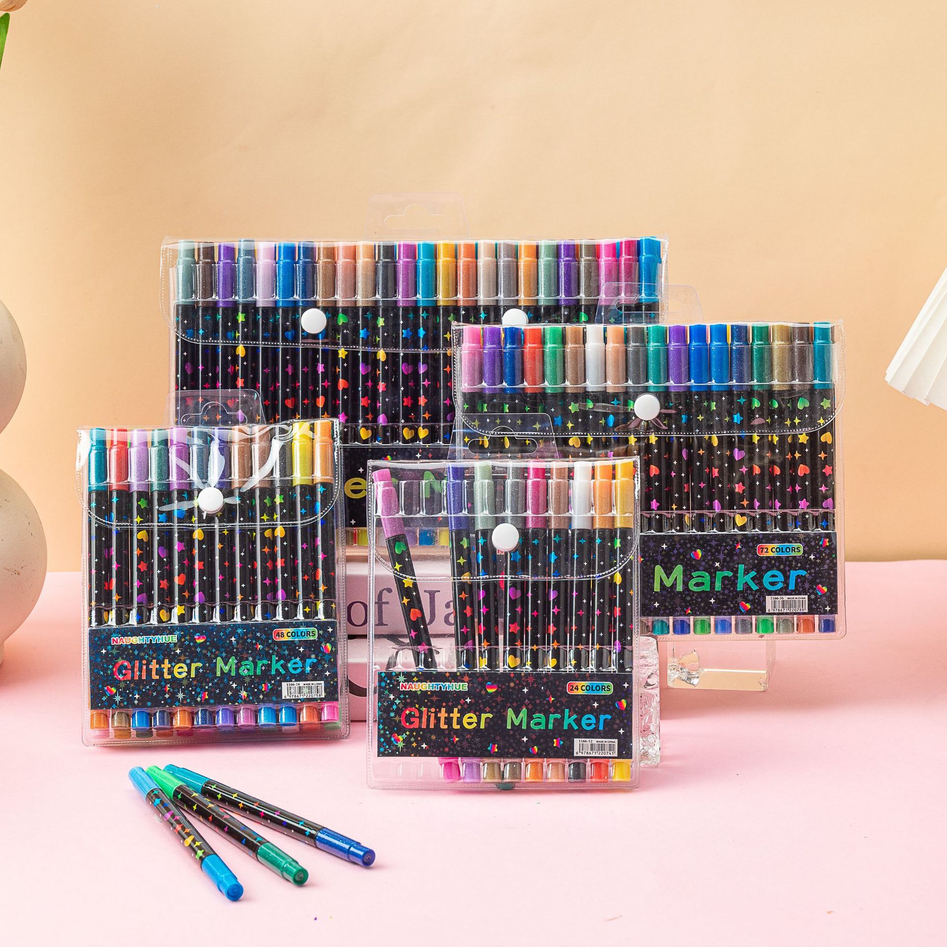 Double-Ended Dual-Color Glitter Pens, Acrylic Markers with Soft Tips, Art Drawing Pens for Elementary School Students, Fluorescent Pens with Glitter, Watercolor Pens