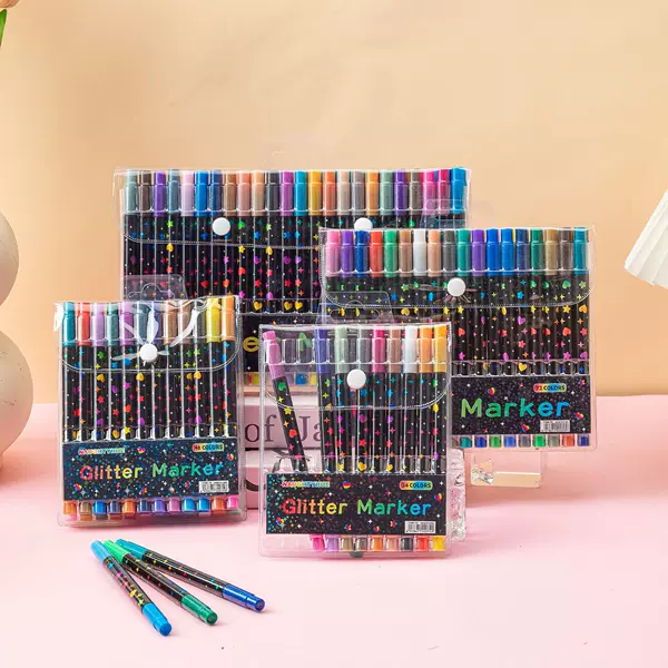 Double-Ended Dual-Color Glitter Pens, Acrylic Markers with Soft Tips, Art Drawing Pens for Elementary School Students, Fluorescent Pens with Glitter, Watercolor Pens