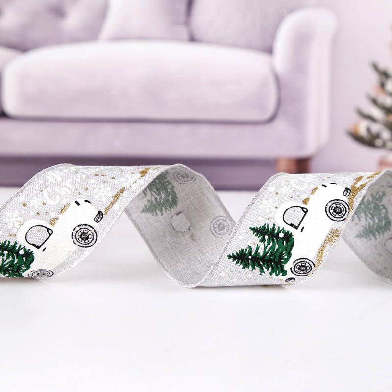 新しいクリスマス装飾ゴールドパウダーカー雪だるまクリスマスシルククリスマスツリー装飾カラフルなプリントウェビング吊り下げ装飾品|undefined
