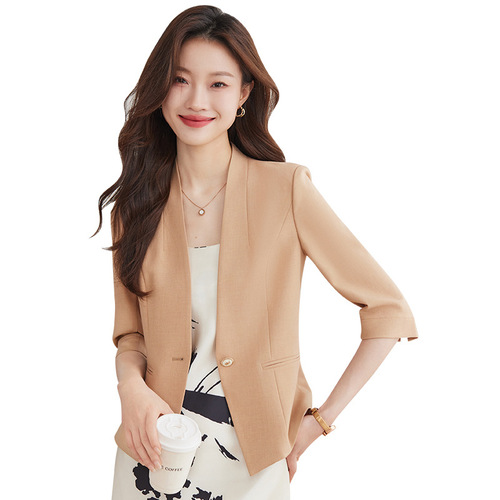 2025 New Busalong Women's Medium Sleeve Professional Blazer Formal Dress Coat Single Outerwear Workwear 8811