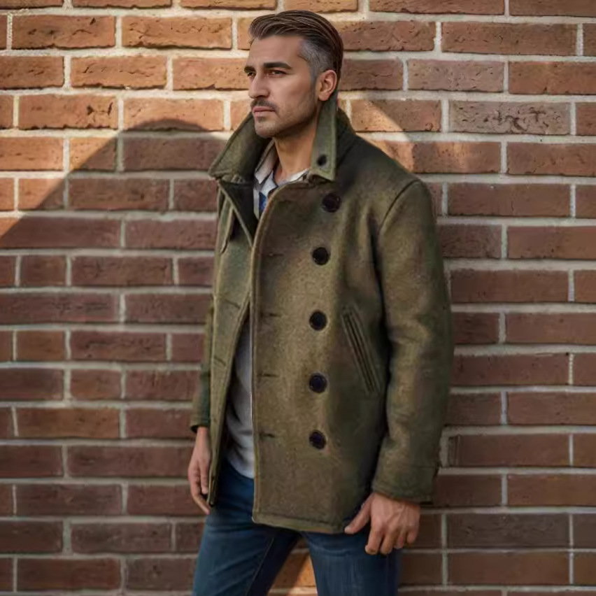New 2024 Autumn/Winter British Men's Solid Color Woolen Fashion Urban Double breasted Collar Coat_voghion.com