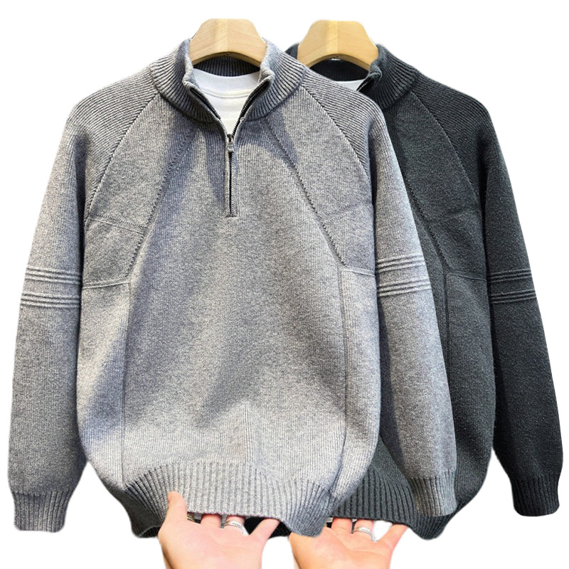 Explosiones transfronterizas de tamaño europeo de tamaño grande suéter medio cremallera camiseta de punto de hombre otoño y invierno explosiones de cuello medio alto fábrica de negocios al por mayor