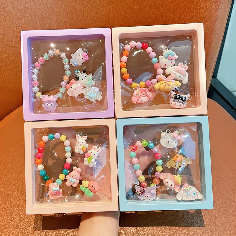 Kuromi Jewelry Set 2025 New Children's Bracelet Cute Ring Baby Girl Cartoon Ear Clip Girls Jewelry