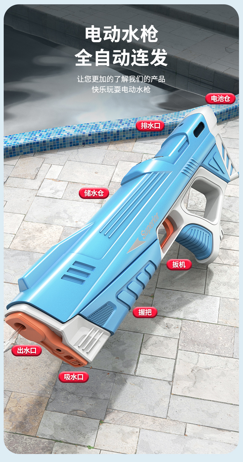 跨境夏季儿童水枪全自动连发电动水枪呲水大容量男孩戏水玩具批发详情8