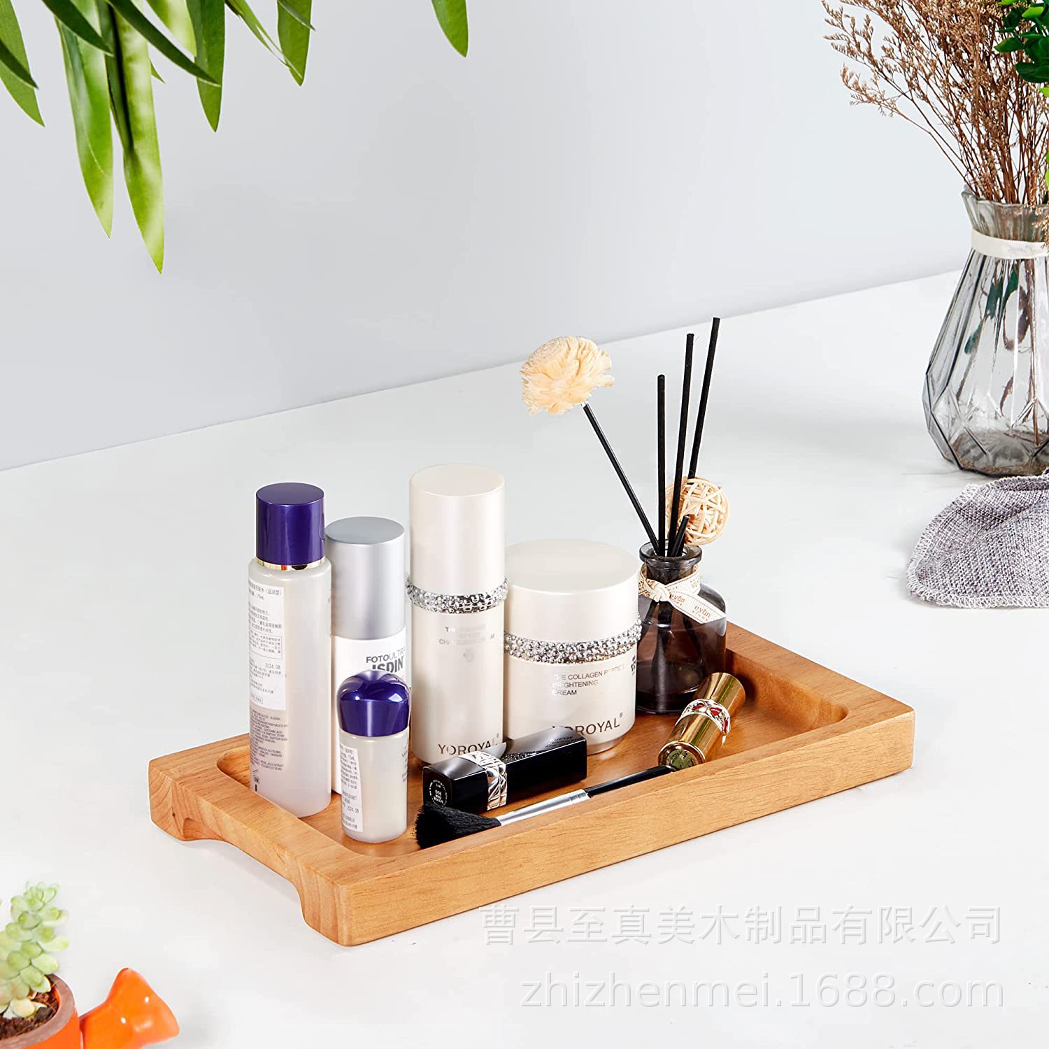 竹制梳妆台托盘实木浴室收纳盘马桶水箱纸巾托盘木质蜡烛装饰托盘