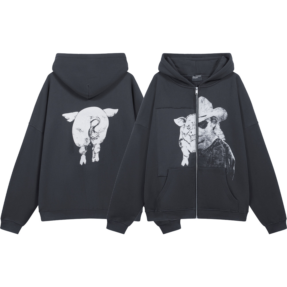 Melancholy ricos de segunda generación ERD ilustraciones de piggyback con cremallera Cardigan vintage suéter suelto con capuz